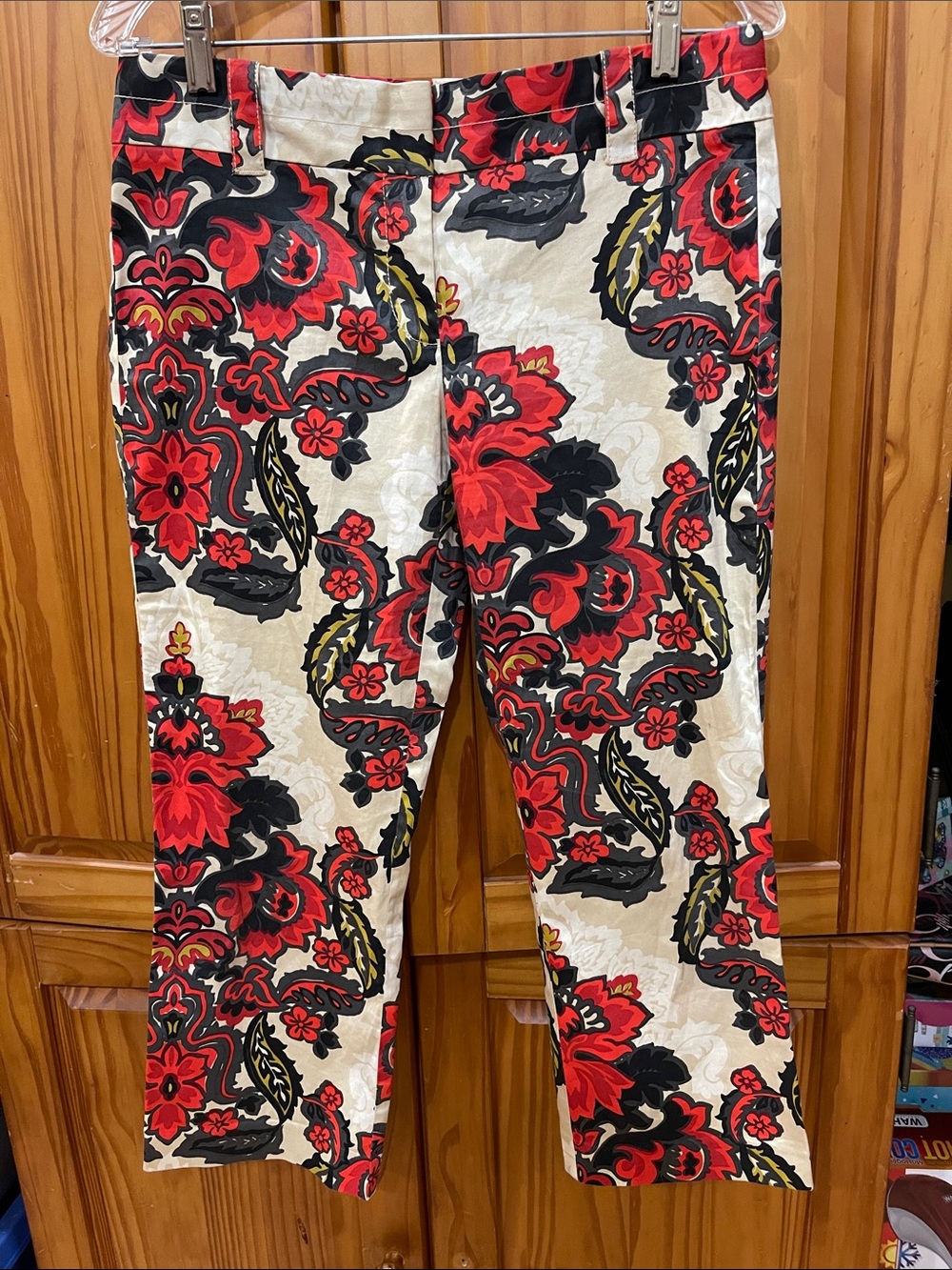 Vintage J. Crew Red & Black Floral Capri Jeans